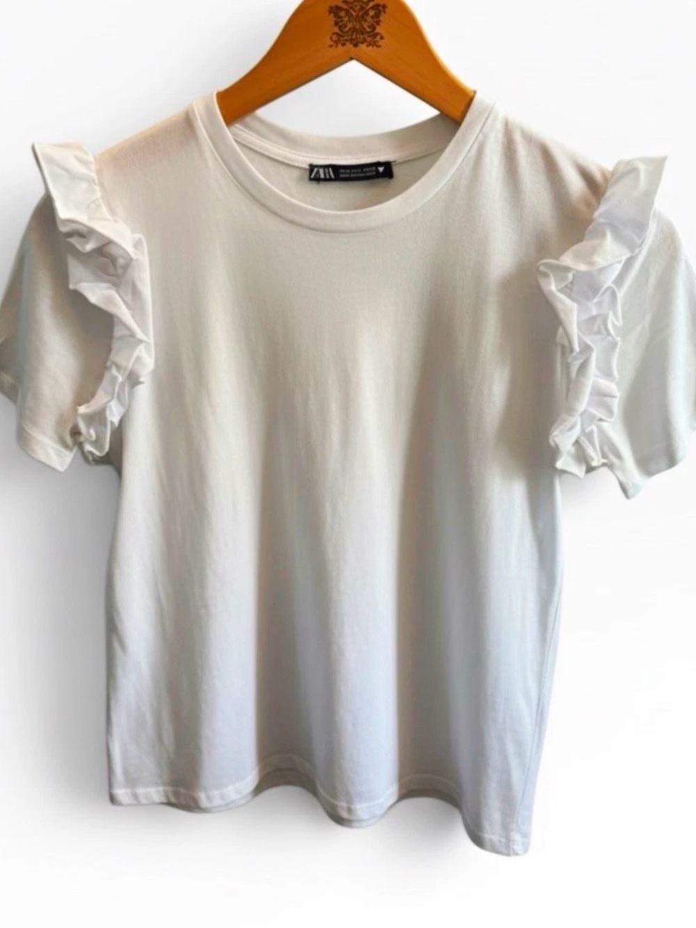 Zara White Ruffle Sleeve Top | Feminine Flutter Sleeve Tee | Women’s Small